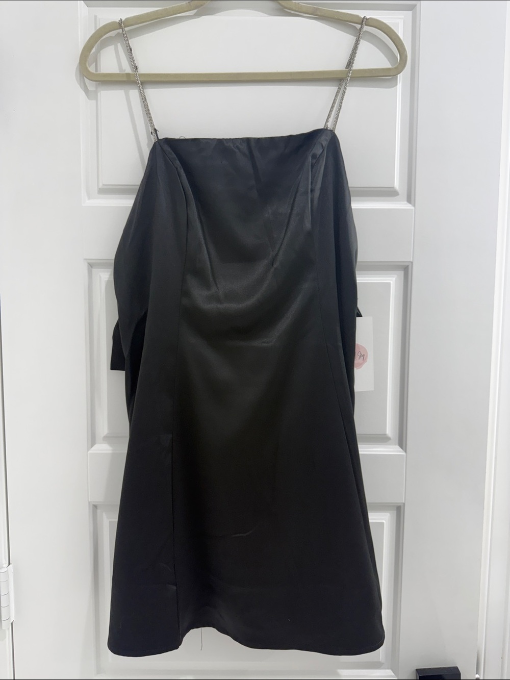Elegant Black Satin Mini Dress with Chain Straps